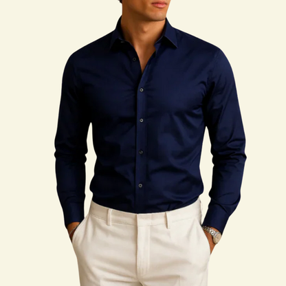 Chemise homme à manches longues avec col et fermeture boutonnée à boutons contrastés-Shirts for men-Gigié
