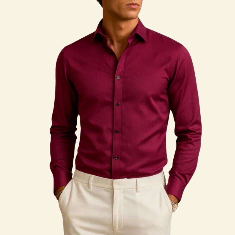 Chemise homme à manches longues avec col et fermeture boutonnée à boutons contrastés-Shirts for men-Gigié