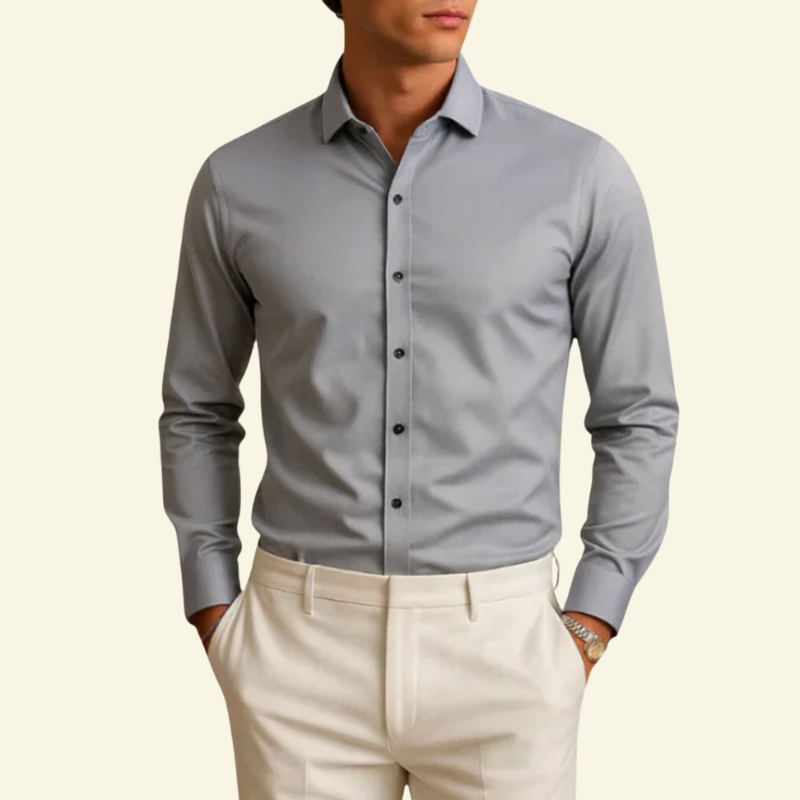 Chemise homme à manches longues avec col et fermeture boutonnée à boutons contrastés-Shirts for men-Gigié