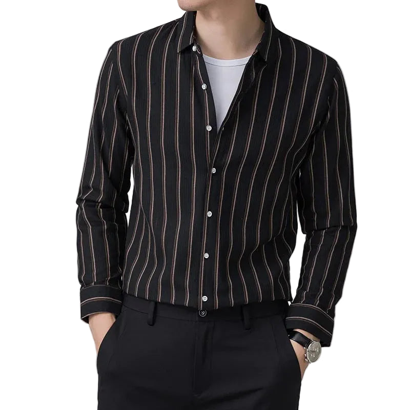 Chemise pour homme à manches longues avec motif à rayures verticales-Shirts for men-Gigié