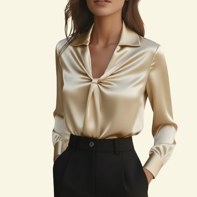 Chemisier femme à manches longues avec col et détail drapé sur le devant-Blouse for women-Gigié
