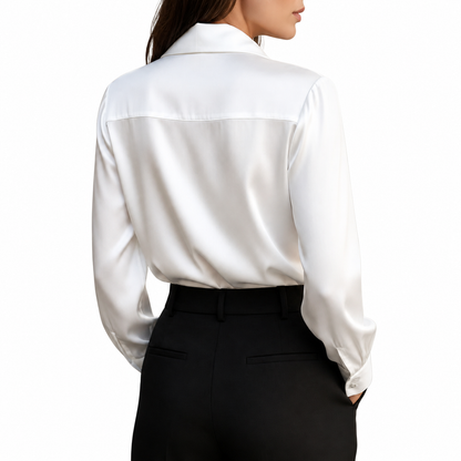 Chemisier femme à manches longues avec col et détail drapé sur le devant-Blouse for women-Gigié
