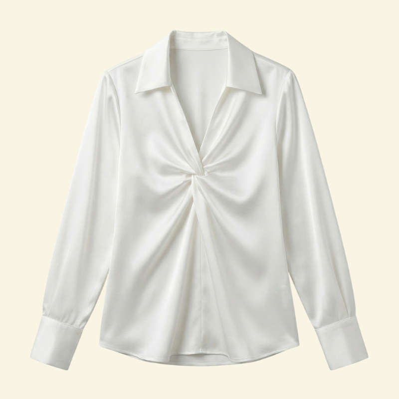 Chemisier femme à manches longues avec col et détail drapé sur le devant-Blouse for women-Gigié