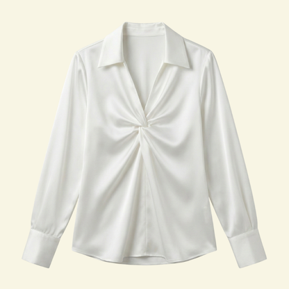 Chemisier femme à manches longues avec col et détail drapé sur le devant-Blouse for women-Gigié