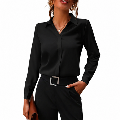 Chemisier Femme à manches longues avec col et fermeture boutonnée dissimulée-Shirts for women-Gigié