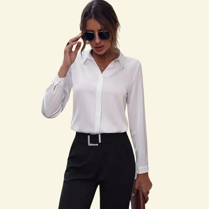 Chemisier Femme à manches longues avec col et fermeture boutonnée dissimulée-Shirts for women-Gigié