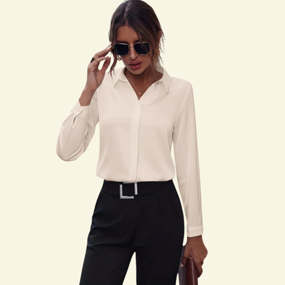 Chemisier Femme à manches longues avec col et fermeture boutonnée dissimulée-Shirts for women-Gigié