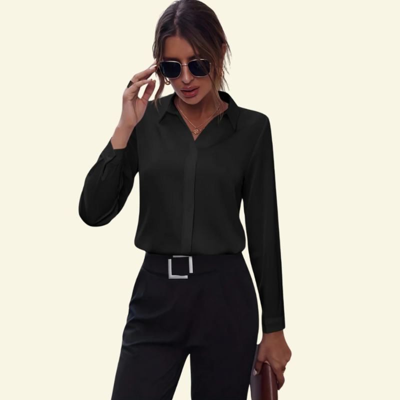 Chemisier Femme à manches longues avec col et fermeture boutonnée dissimulée-Shirts for women-Gigié