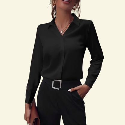 Chemisier Femme à manches longues avec col et fermeture boutonnée dissimulée-Shirts for women-Gigié