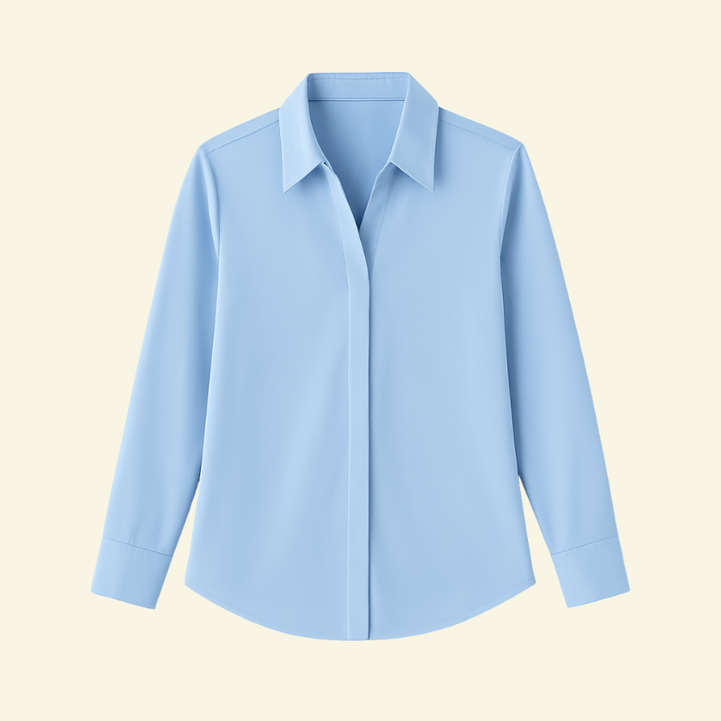Chemisier femme à manches longues avec col pointu et patte dissimulée-Blouse for women-Gigié