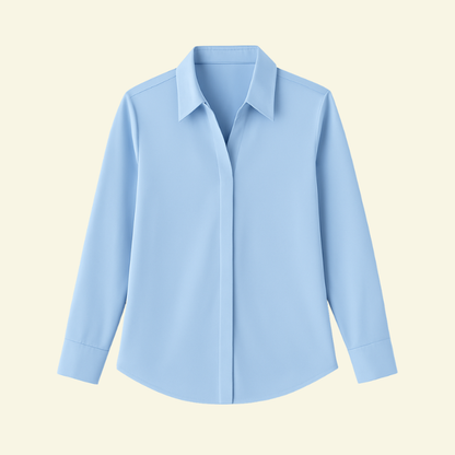 Chemisier femme à manches longues avec col pointu et patte dissimulée-Blouse for women-Gigié