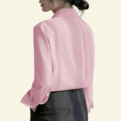 Chemisier femme à manches longues avec col pointu et patte dissimulée-Blouse for women-Gigié