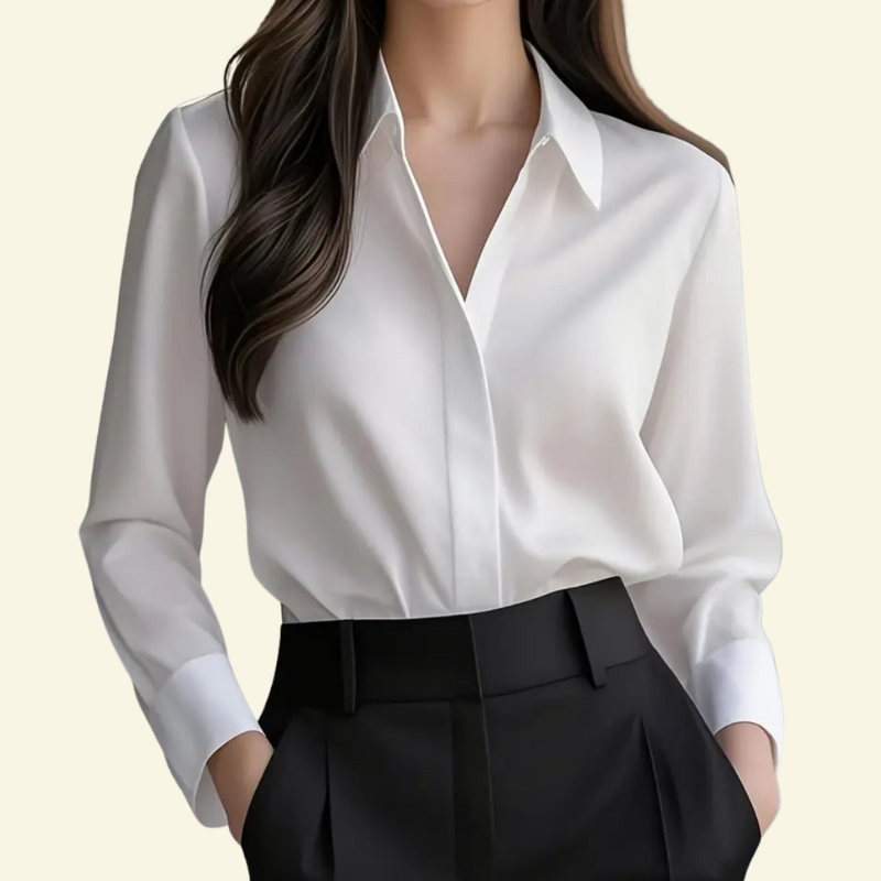 Chemisier femme à manches longues avec col pointu et patte dissimulée-Blouse for women-Gigié