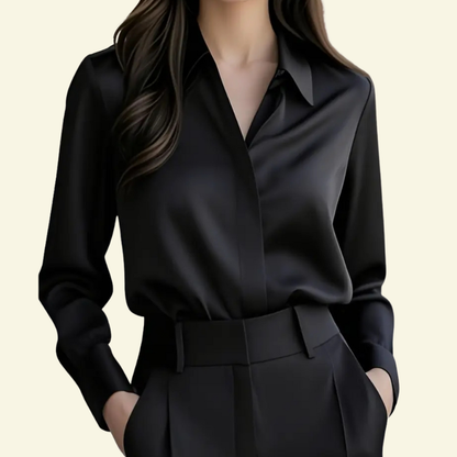 Chemisier femme à manches longues avec col pointu et patte dissimulée-Blouse for women-Gigié