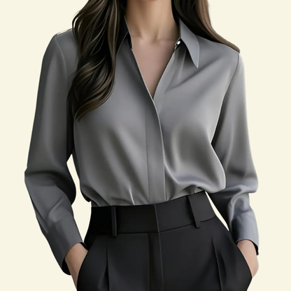 Chemisier femme à manches longues avec col pointu et patte dissimulée-Blouse for women-Gigié