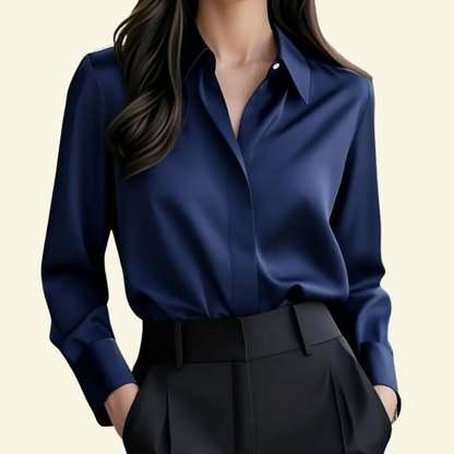 Chemisier femme à manches longues avec col pointu et patte dissimulée-Blouse for women-Gigié