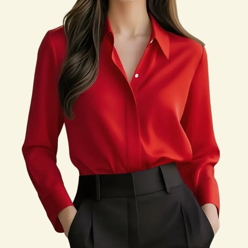 Chemisier femme à manches longues avec col pointu et patte dissimulée-Blouse for women-Gigié