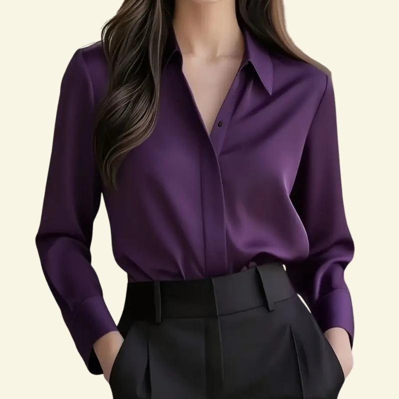 Chemisier femme à manches longues avec col pointu et patte dissimulée-Blouse for women-Gigié