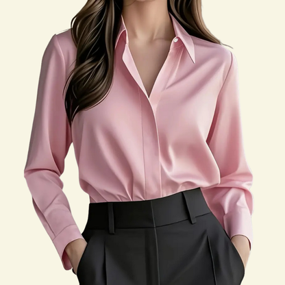 Chemisier femme à manches longues avec col pointu et patte dissimulée-Blouse for women-Gigié