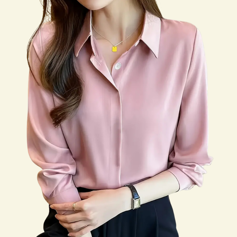 Chemisier femme à manches longues avec col pointu et patte dissimulée-Blouse for women-Gigié