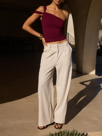 Chemisier femme asymétrique à une épaule avec fronces latérales-Blouses for women-Gigié