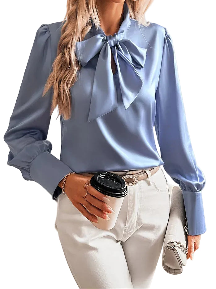 Chemisier femme avec col à nœud et manches longues-Blouse for women-Gigié