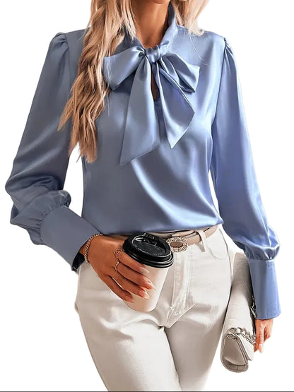 Chemisier femme avec col à nœud et manches longues-Blouse for women-Gigié