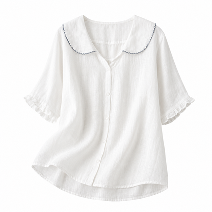 Chemisier femme avec fermeture boutonnée et col arrondi-Blouse for women-Gigié