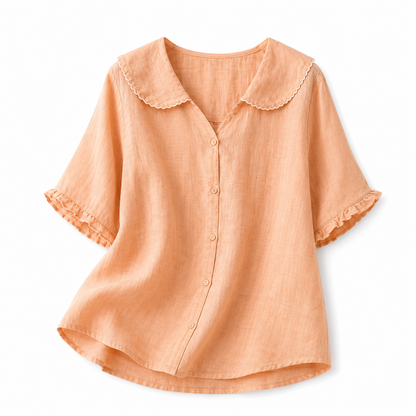 Chemisier femme avec fermeture boutonnée et col arrondi-Blouse for women-Gigié