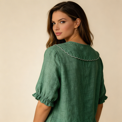 Chemisier femme avec fermeture boutonnée et col arrondi-Blouse for women-Gigié