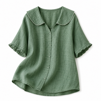 Chemisier femme avec fermeture boutonnée et col arrondi-Blouse for women-Gigié