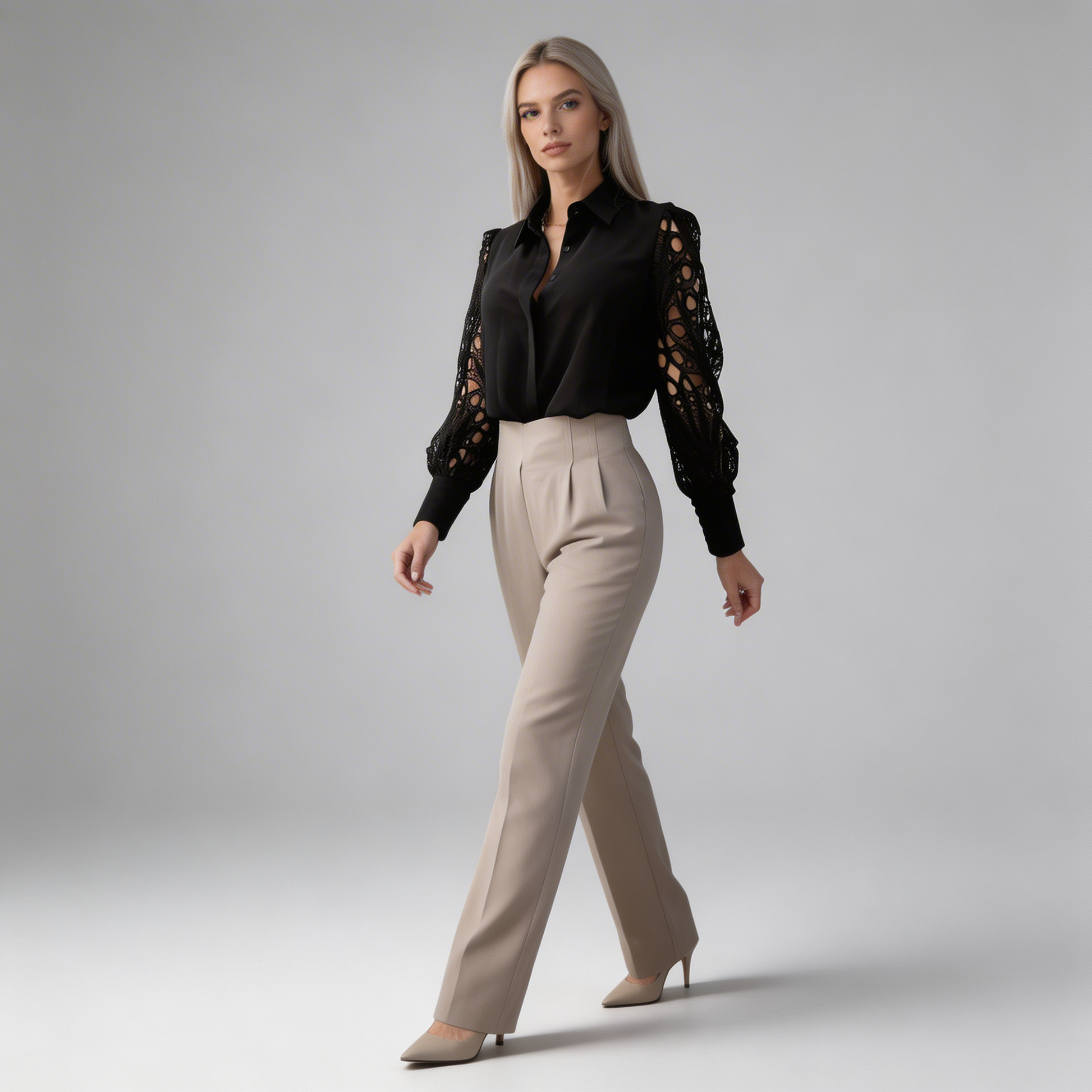 Chemisier pour femme à manches longues ajourées et boutonnage frontal | imported-image-2