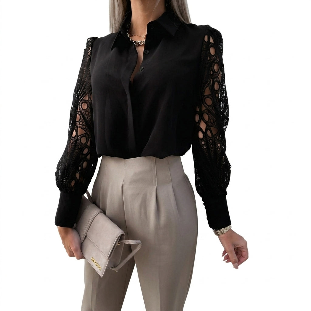 Chemisier pour femme à manches longues ajourées et boutonnage frontal | imported-image-4