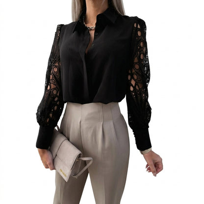 Chemisier pour femme à manches longues ajourées et boutonnage frontal | imported-image-4