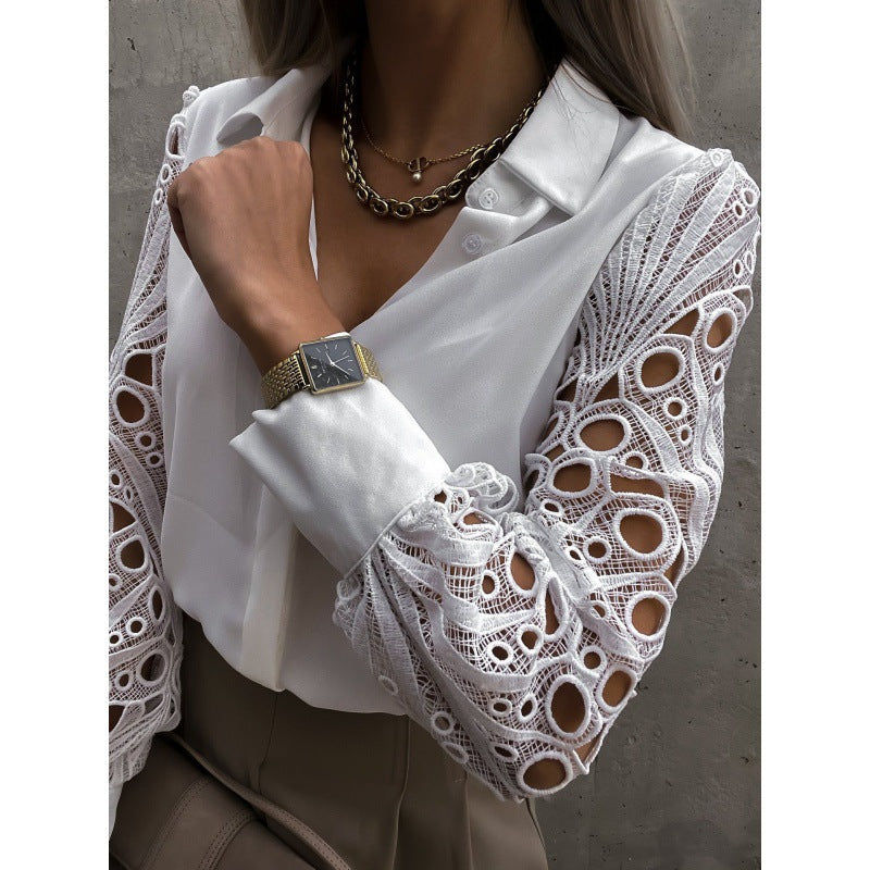 Chemisier pour femme à manches longues ajourées et boutonnage frontal | imported-image-5