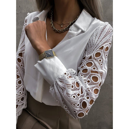 Chemisier pour femme à manches longues ajourées et boutonnage frontal | imported-image-5