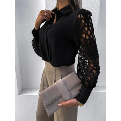 Chemisier pour femme à manches longues ajourées et boutonnage frontal | imported-image-6