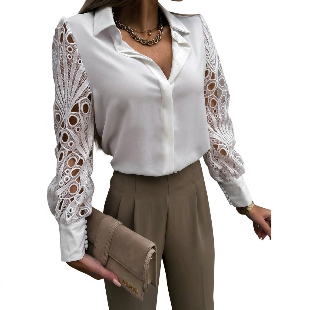 Chemisier pour femme à manches longues ajourées et boutonnage frontal | imported-image-7