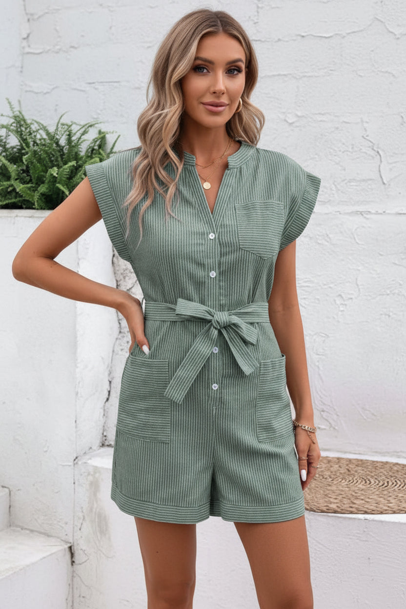 Combinaison courte pour femme avec boutons et ceinture à nouer-Jumpsuits for women-Gigié