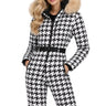 Combinaison de ski pour femme à motif pied-de-poule avec capuche en fausse fourrure 1