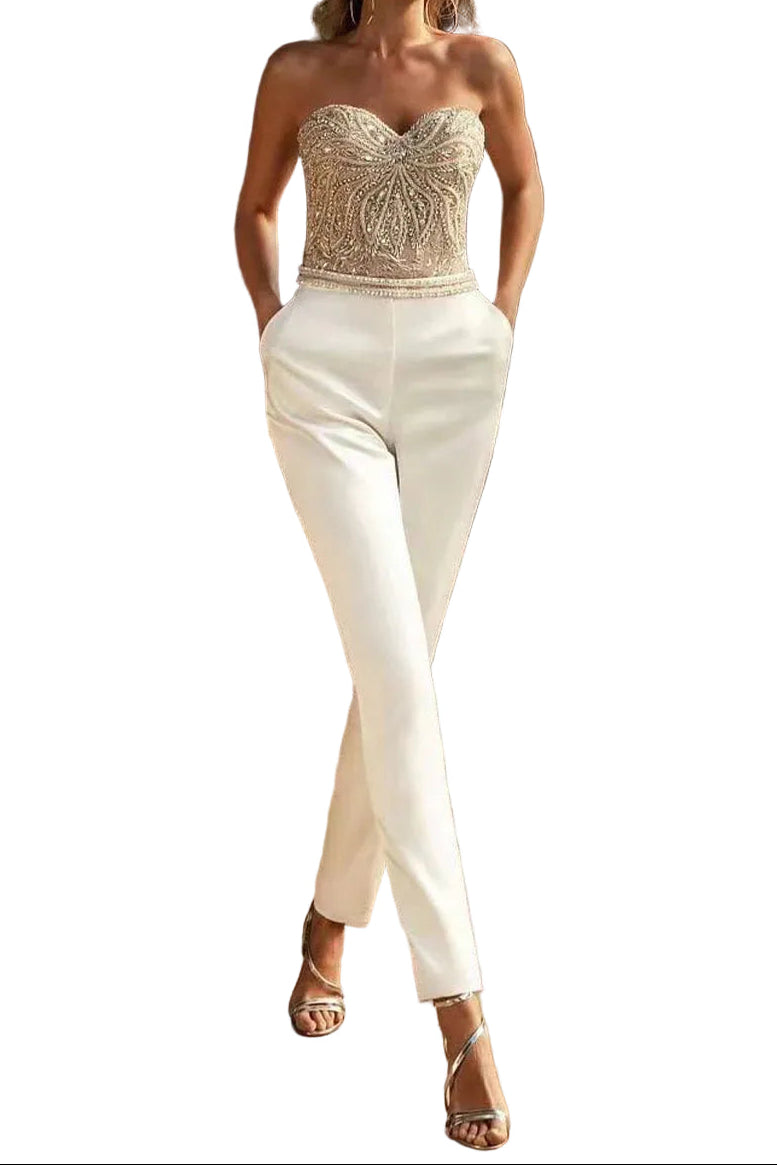 Combinaison femme sans bretelles avec buste structuré et jambes droites-Jumpsuits for women-Gigié