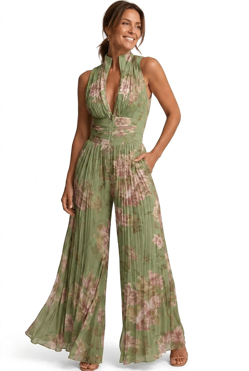 Combinaison large plissée à imprimé floral pour femme 1