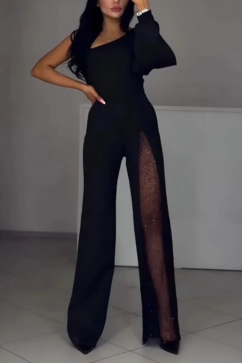 Combinaison Pantalon Asymétrique Avec Insert Pailleté-Gigié