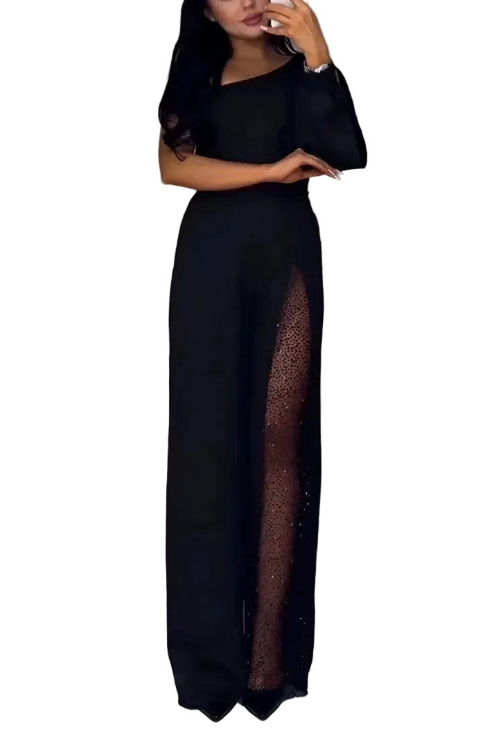 Combinaison Pantalon Asymétrique Avec Insert Pailleté-Gigié