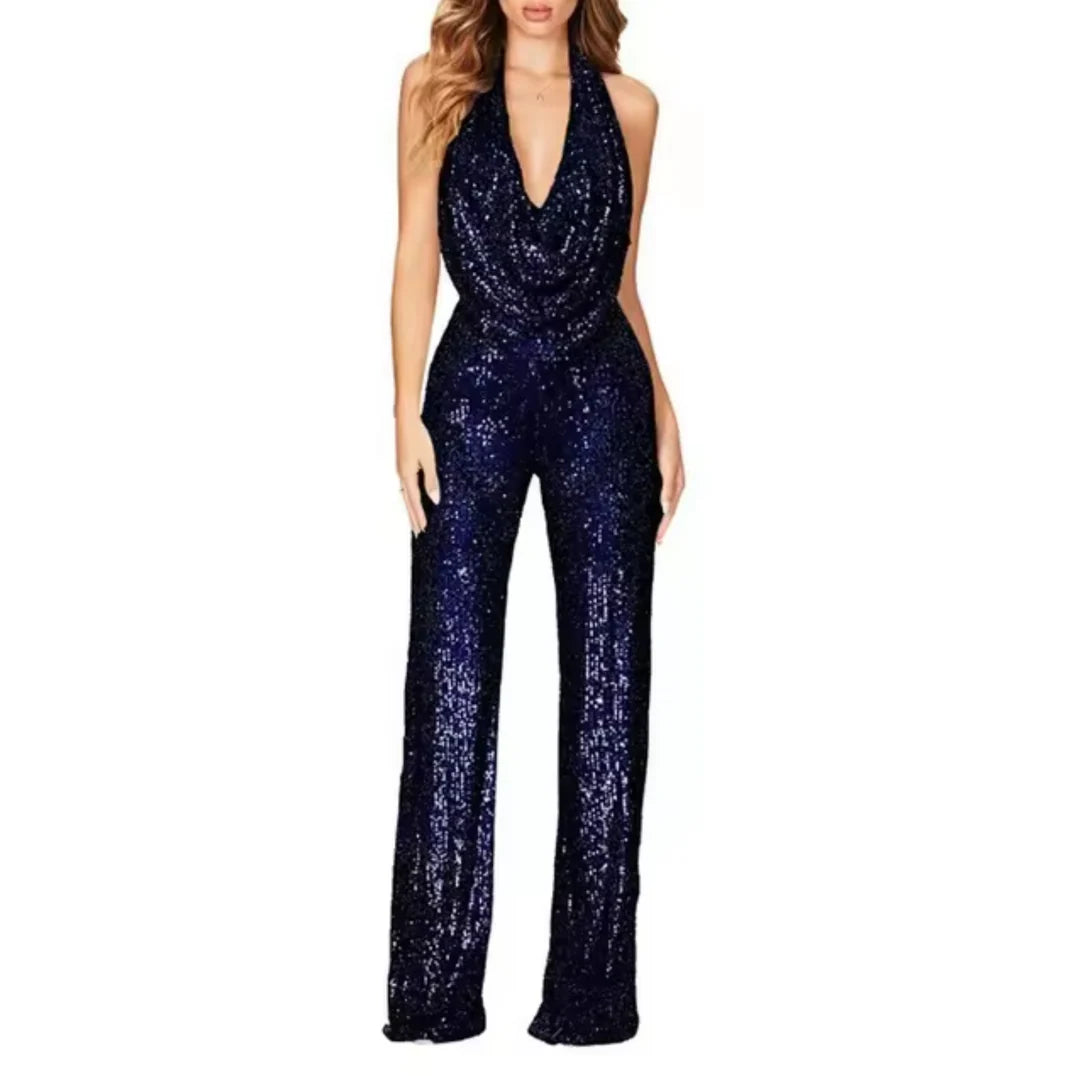 Combinaison Pantalon Femme Pailletée Col Halter-Gigié