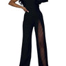 Combinaison femme asymétrique à jambe large avec panneau transparent 1