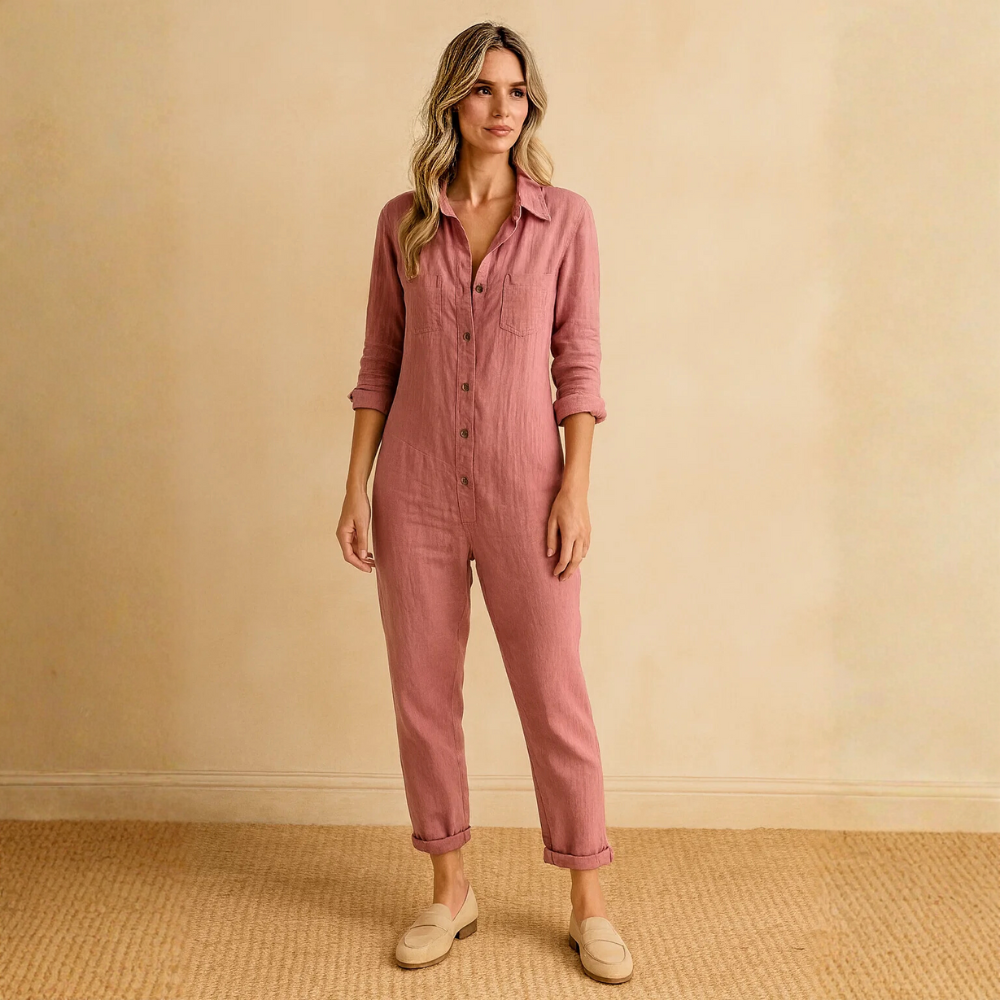 Combinaison pour femme à manches longues avec boutons, col et poches poitrine-Jumpsuits for women-Gigié