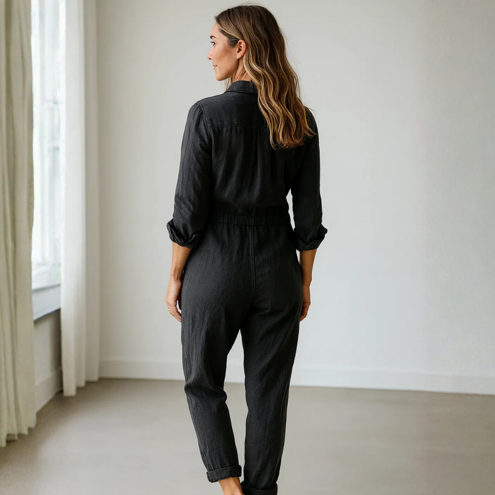 Combinaison pour femme à manches longues avec boutons, col et poches poitrine-Jumpsuits for women-Gigié