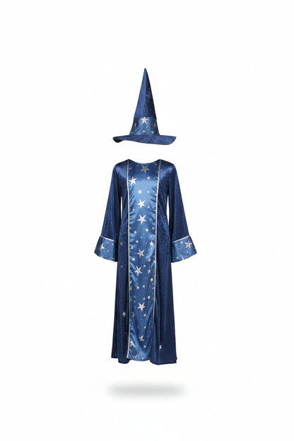 Costume de magicien unisexe avec imprimé étoiles et chapeau 1