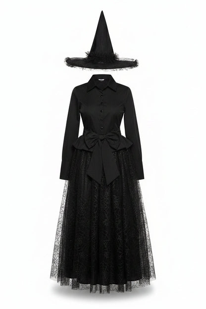 Costume de sorcière pour femme avec jupe en toile d'araignée et chapeau 1